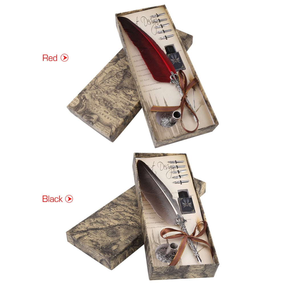 Antique Calligraphy Feather Quill Pen Set