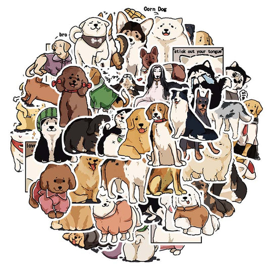 Cute & Funny Dog Decals: Customize Belongings: white, black dogs and dog-themed cartoon characters, cartoon, kawaii, hand-dra