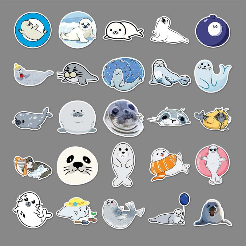 Cute Seal Stickers: Customizable, Waterproof, Adhesive
