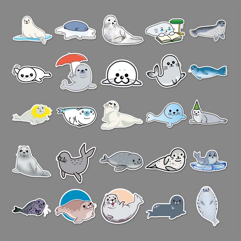 Cute Seal Stickers: Customizable, Waterproof, Adhesive