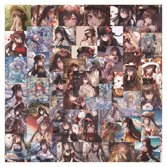 Cute Hu Tao Stickers for Customization: black, brown anime-style female character, anime, colorful, detailed style