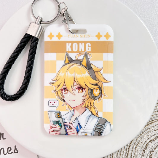 Genshin Impact Card Holders: white, yellow anime-style blonde character with cat-like ears/headphones, anime, cartoon style