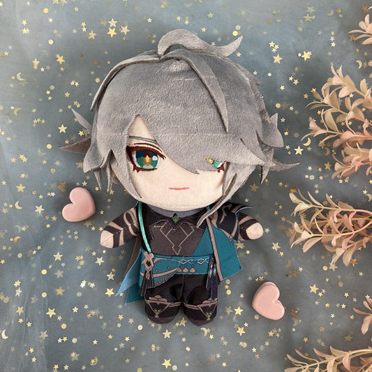 Genshin Impact Plush Dolls for Fans: gray, teal anime-style character, kawaii cartoon style