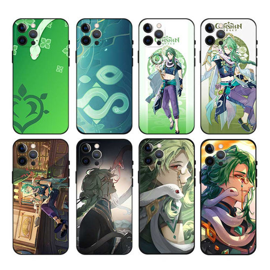 Baizhu Phone Case with TPU Protection: green, teal anime-style green-haired character, anime, fantasy, cartoon style