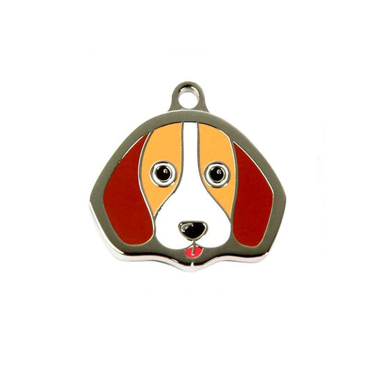 Beagle Dog ID Tag with Engraving: brown, tan dog, cartoon style