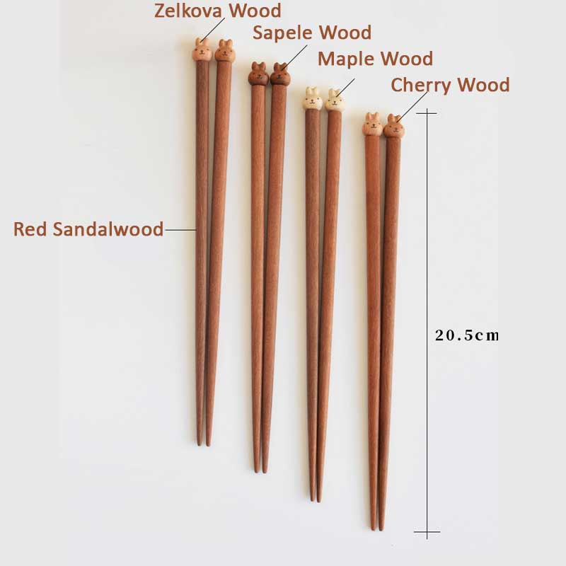Bunny Chopsticks Wood Chopstick Set Wooden Crafts Gift Housewarming Rabbit Tableware (5)