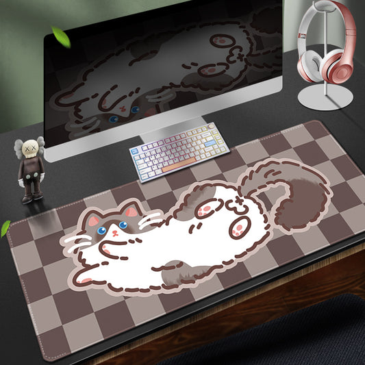 Cat Desk Mat: Durable, Non-Slip, Vibrant: brown, cream cartoon cat, kawaii cartoon style
