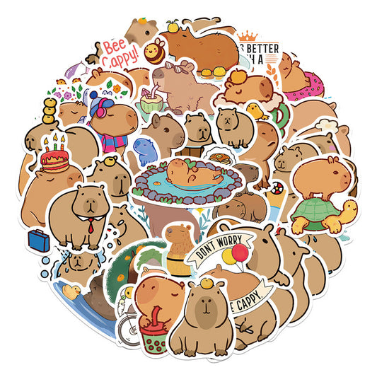 Capybara Stickers: Cute and Waterproof: brown, tan capybaras, kawaii cartoon style
