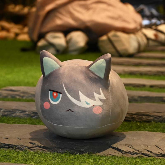 Cat Genshin Impact Plush Toy Collection: gray, white cartoon cat character, kawaii cartoon style