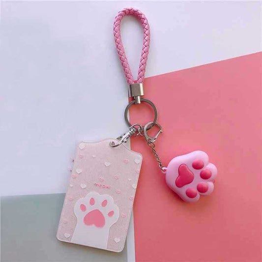 Cute Cat Card Holder with Sound: pink, light pink paw print theme, kawaii style