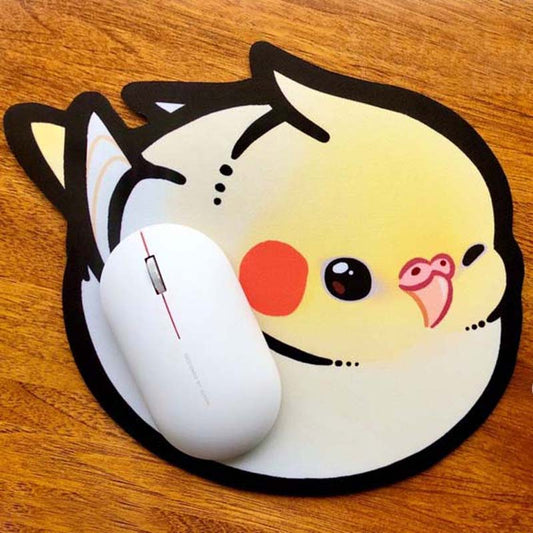 Chibi Bird Mouse Pads: Avian Charm: cream, black cartoon animal character, kawaii cartoon style