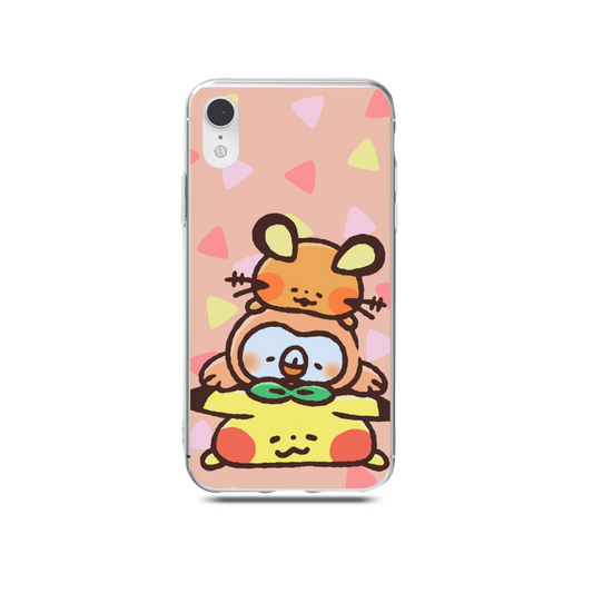 Flexible TPU Phone Case with Grip: peach pink, orange cartoon hamster-like characters, kawaii cartoon style