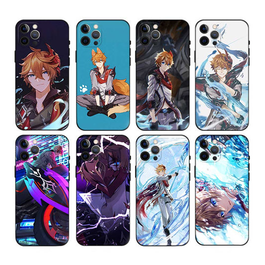 Childe Genshin Impact Phone Case: black, blue anime-style male character, anime, fantasy, action style