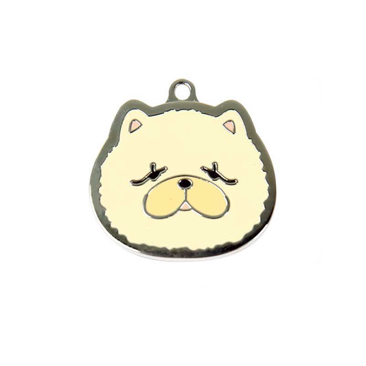 Customizable Chow Chow ID Tag: cream, dark gray cartoon dog face, kawaii cartoon style