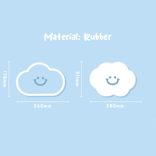 Cloud Mouse Pad: Whimsical, Compact, Durable: light blue, white smiling cloud character, cute cartoon style