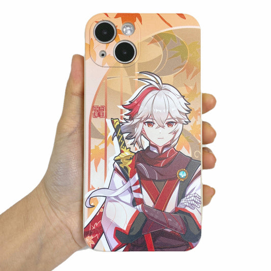 Kazuha Phone Cases for Genshin Impact: beige, white anime-style white-haired character with a sword, anime, cartoon style