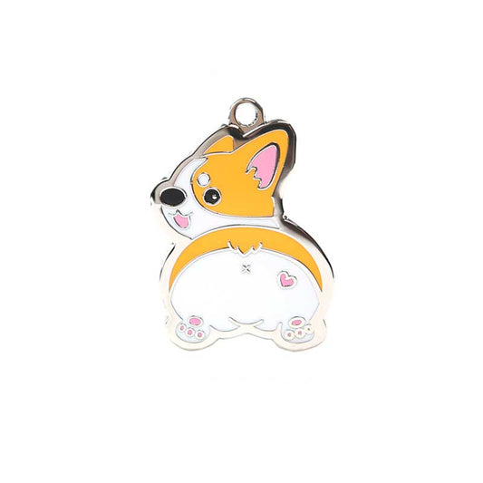 Corgi Dog Tag with Free Engraving: orange, white cartoon corgi dog, kawaii cartoon style
