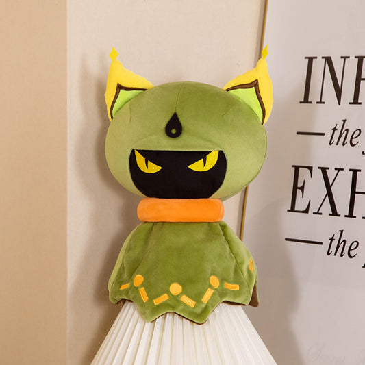 Cuilein Anbar Plush Toy for Genshin Impact: olive green, yellow cartoon cat character, kawaii cartoon style