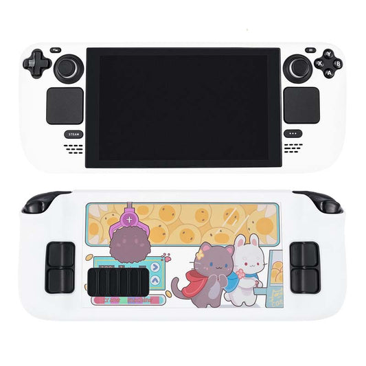 Cute and Stylish Hard Shell Steam Deck Cases: white, black cartoon cats and bunny characters, kawaii cartoon style