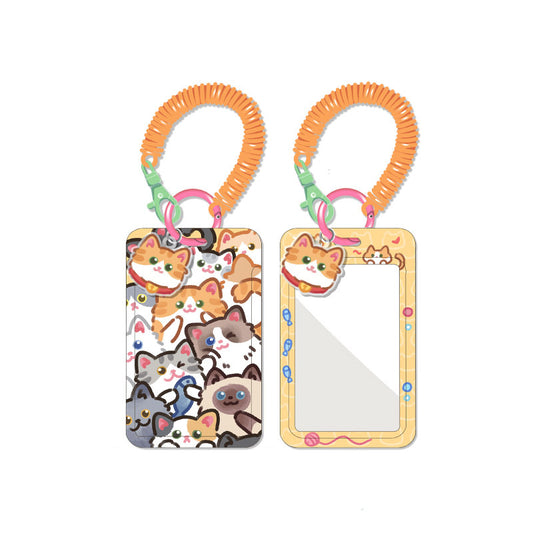 Cute Cat Card Holder with Lanyard: orange, yellow cartoon cats, kawaii cartoon style