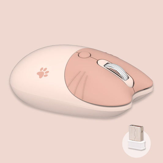 Cute Cat Wireless Mouse, Pastel Colors: pale pink, peach pink cat theme, cute cartoon style