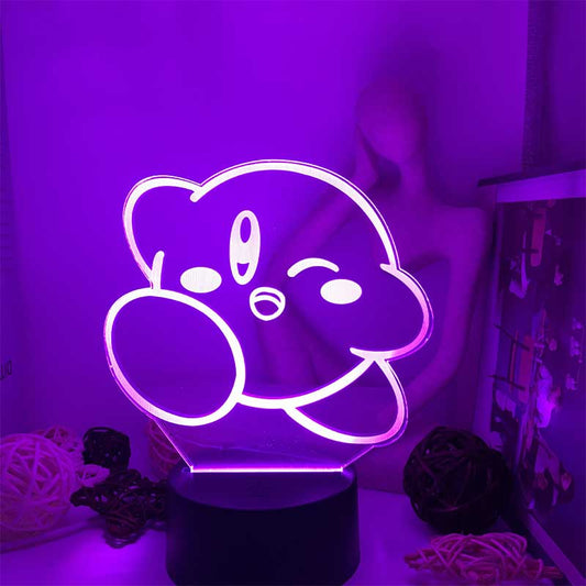 Kirby LED Night Light with Remote: purple, white Kirby character, cartoon, kawaii style