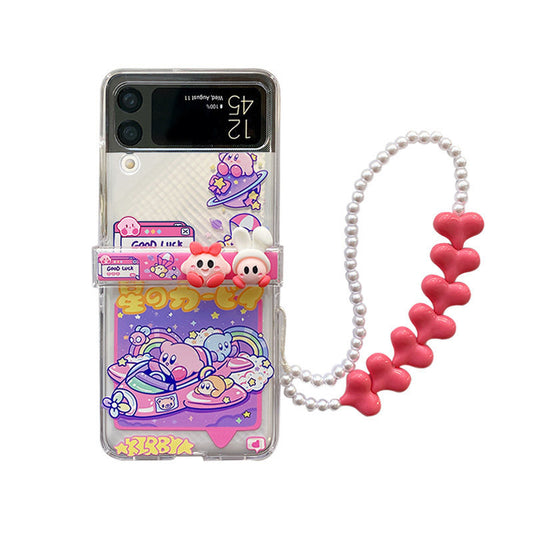 Kawaii Kirby Flip 4 Phone Cases: clear, pink cartoon characters and colorful space/rainbow-themed illustrations, kawaii carto