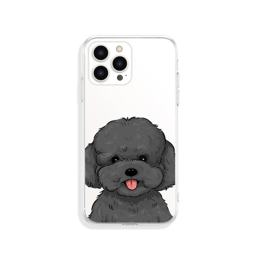 Cute Poodle Phone Case with Protection: clear, dark gray cartoon dog, cute cartoon style