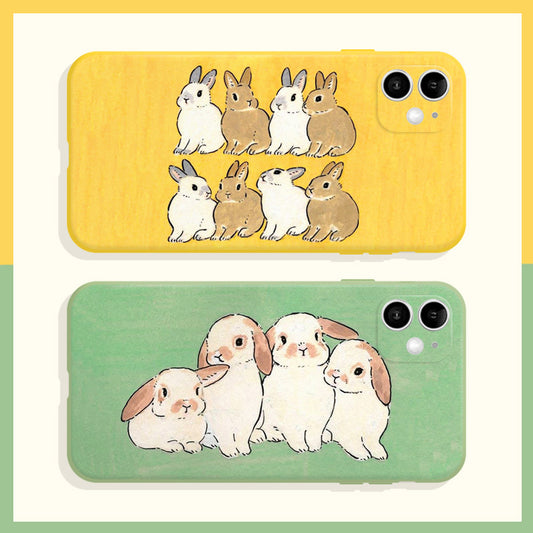 Soft TPU Phone Case with Protection: yellow, green rabbits, cute cartoon illustration style