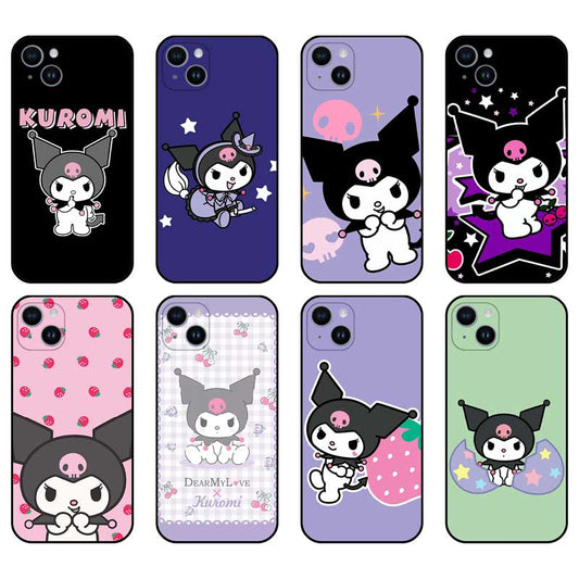 Customizable Soft TPU Phone Cases: black, purple Kuromi character, kawaii cartoon style
