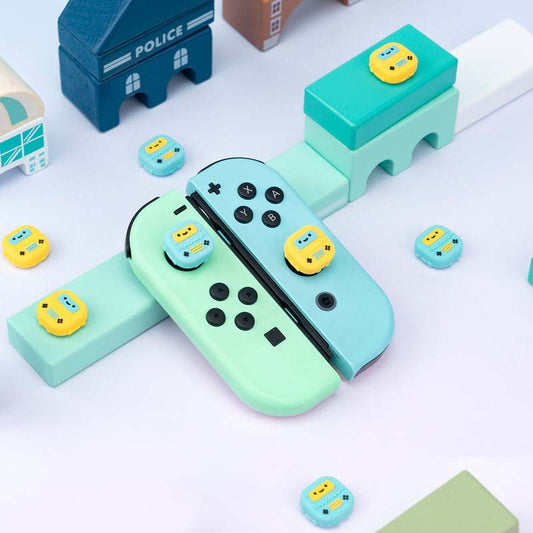 Switch Robot Thumb Grips for Gamers: mint green, teal handheld game controller with detachable side controllers, kawaii carto