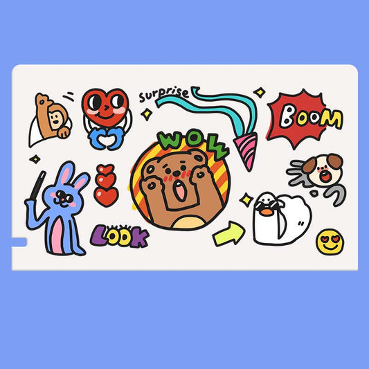 Cute Animal Design Switch Dock Cover: white, blue cartoon animals and playful comic-themed characters, kawaii cartoon comic s