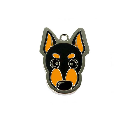 Customizable Dog ID Tag with Engraving: black, orange dog head, cartoon style