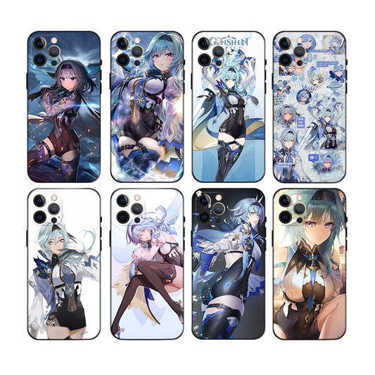 Eula Genshin Impact Phone Case: Features and Protection: blue, white anime-style female characters; one case visibly labeled