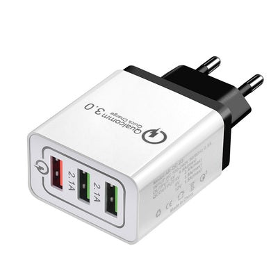 European QC3.0 USB Fast charging wall adapter 3 ports 5V2A Black Fast charger adapter