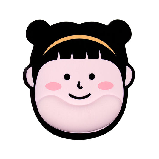 Cartoon Mouse Pad with Wrist Support: black, light pink cartoon girl character, kawaii cartoon style