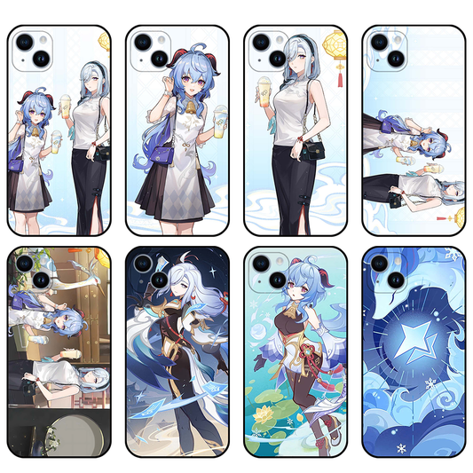 Genshin Impact Ganyu Shenhe Phone Case: white, light blue anime-style female characters, anime, cartoon style