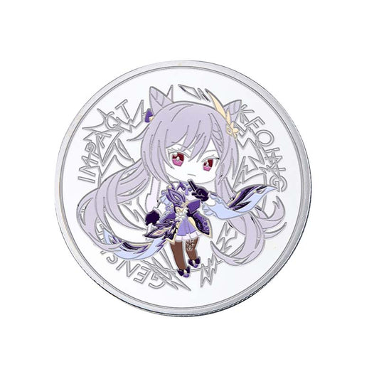 Genshin Impact Collectible Coins with Case: silver, white anime-style female character with animal-like ears, kawaii anime ca