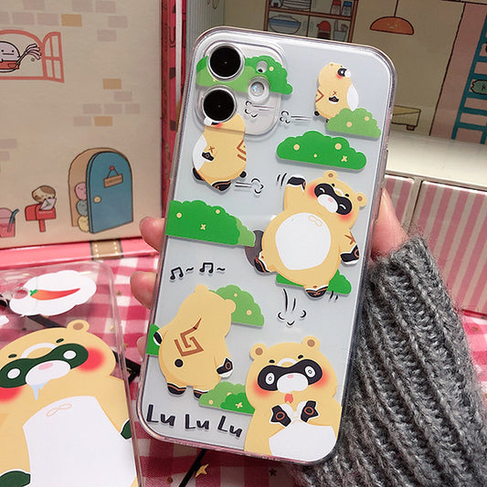Genshin Impact Guoba Phone Case: clear, yellow cartoon bear characters, kawaii cartoon style
