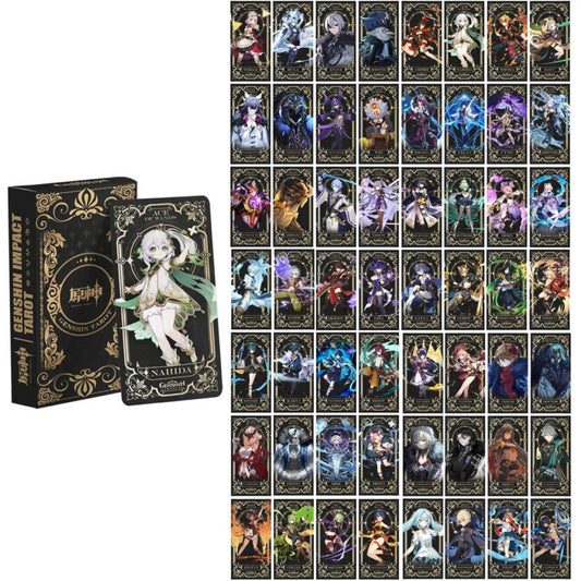 Genshin Impact Tarot Card Set: black, gold Genshin Impact characters, anime fantasy, ornate style