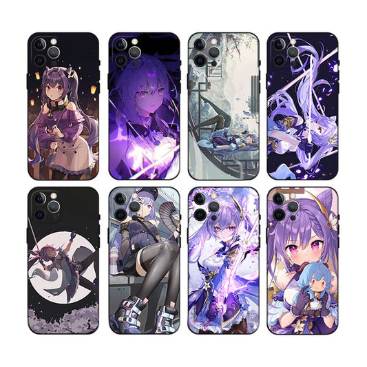 Keqing Genshin Impact Phone Case: black, purple anime-style female characters, anime, fantasy, illustrated style