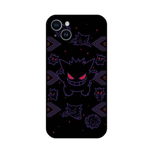 Gengar Phone Cases with Ghost Monster Design: black, purple Gengar character, cartoon style