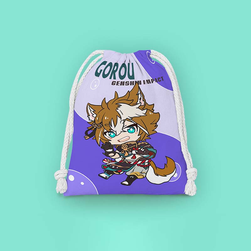 Gorou Genshin Impact Drawstring Bags Chibi Genshin Storage Bags Cosmetic Pouches (6)