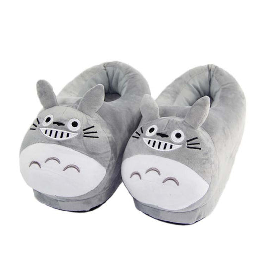 Cute Raccoon Slippers for Ultimate Comfort: gray, light gray Totoro-like cartoon character, kawaii cartoon style