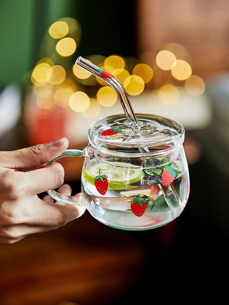 Strawberry Patterned Cup with Straw