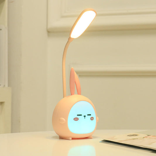 Pinxuan Foldable LED Reading Light: peach pink, light blue cartoon bunny character, kawaii cartoon style