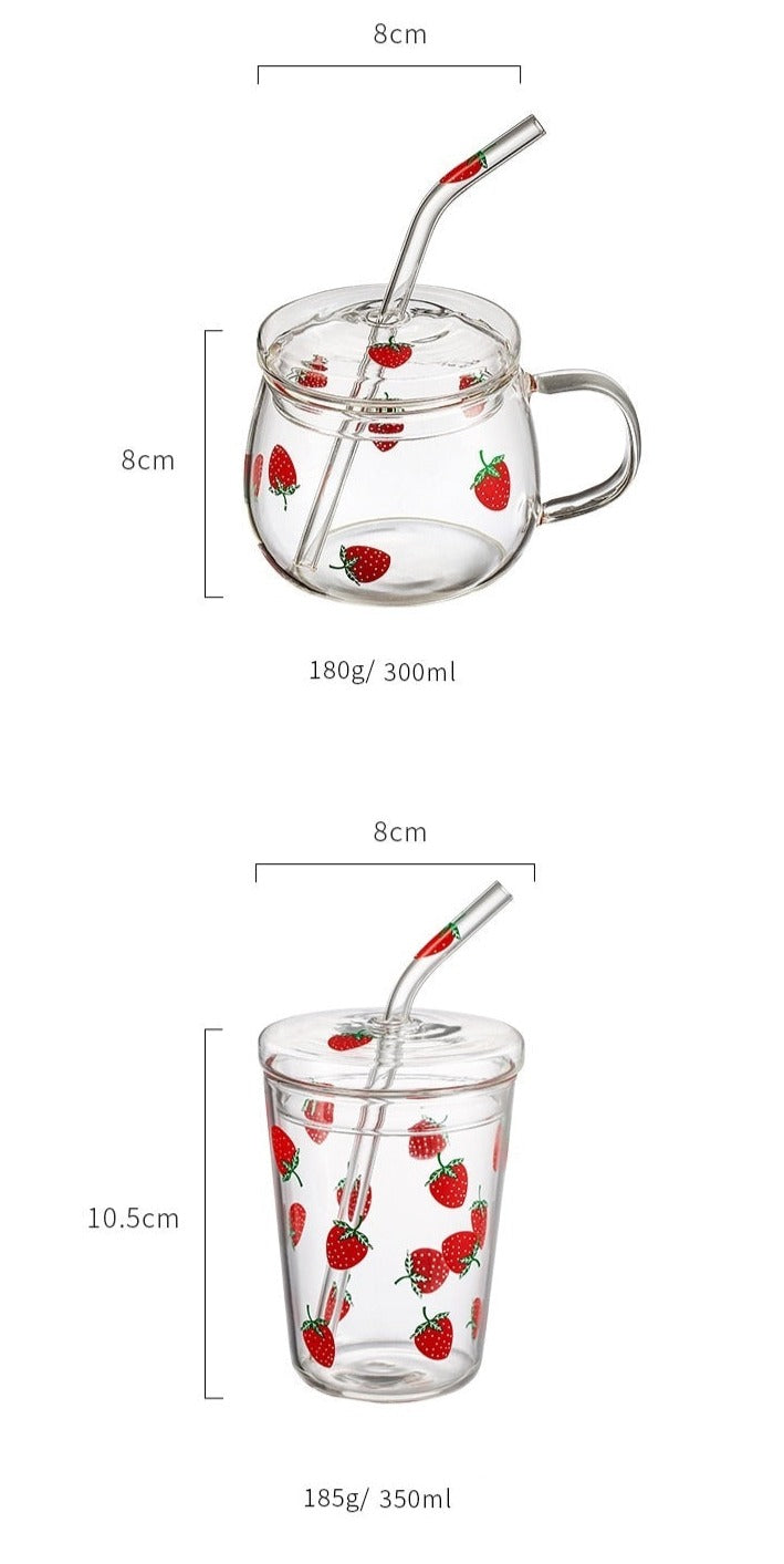 Strawberry Patterned Cup with Straw