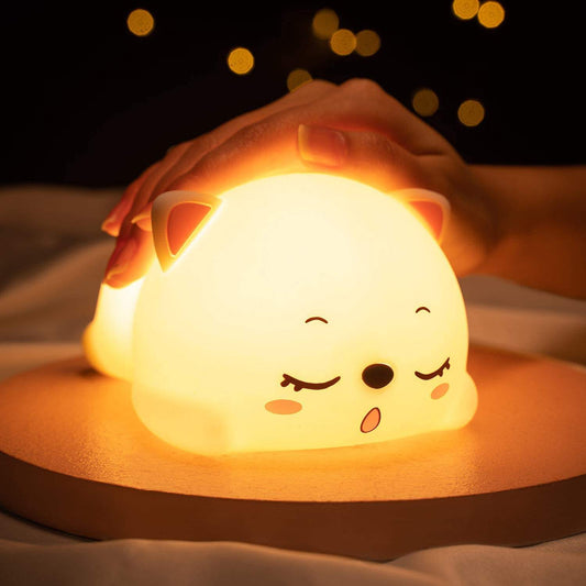 The Big Bear Silicone Toy Lamp: warm yellow, orange cat character, kawaii cartoon style