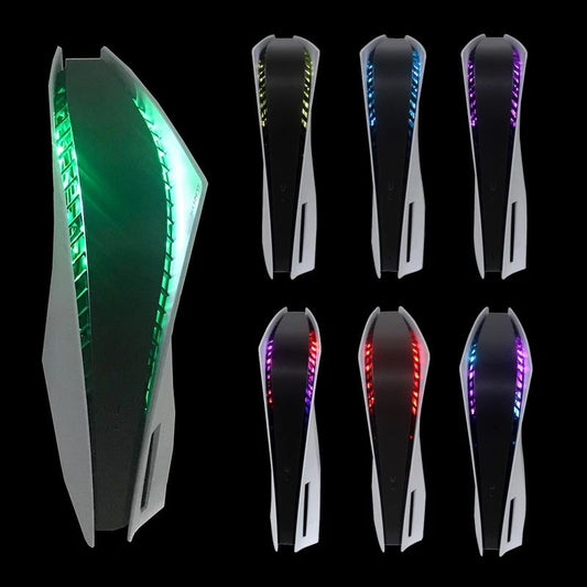 PS5 RGB Cooling Fan LED Strip: black, white gaming console side panels/covers, futuristic gaming style