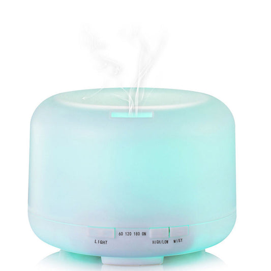 BT Speaker with Colorful Lights & Diffuser: pale aqua, white ultrasonic aroma diffuser/humidifier, minimal style